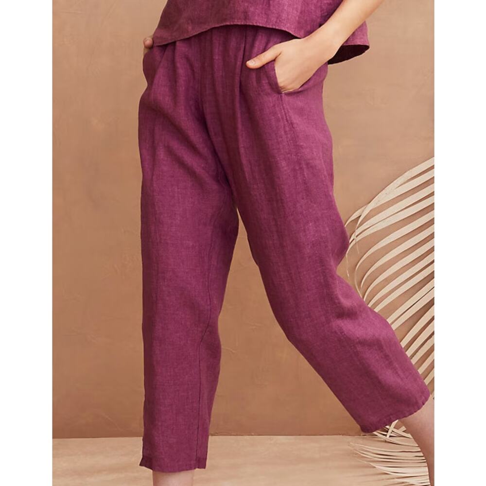 Eileen Fisher Delave Cropped Lantern Pants Organic Linen Raspberry Size Large - Picture 2 of 9
